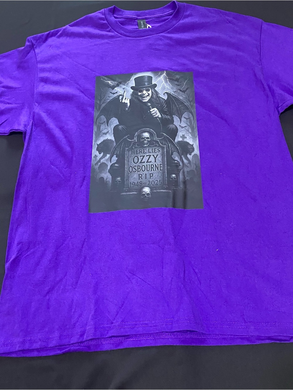 Purple Ozzy Osbourne RIP Gildan XL DTF graphic